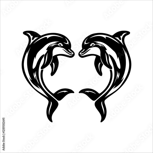 Dolphin sketch. Vector illustration of a dolphins jumping. Monochrome dolphin isolated on a white background. Logo template.