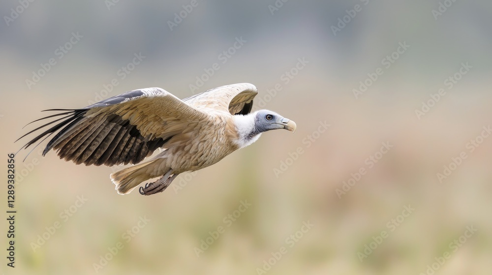White-backed Vulture in Flight Over Fields White-backed Vulture in Flight Over Fields