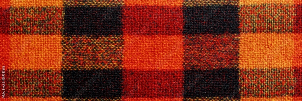 Close Up Detailed View Of Red Orange And Black Plaid Fabric Texture Seamless Pattern Background Close Up Detailed View Of Red Orange And Black Plaid Fabric Texture Seamless Pattern Background