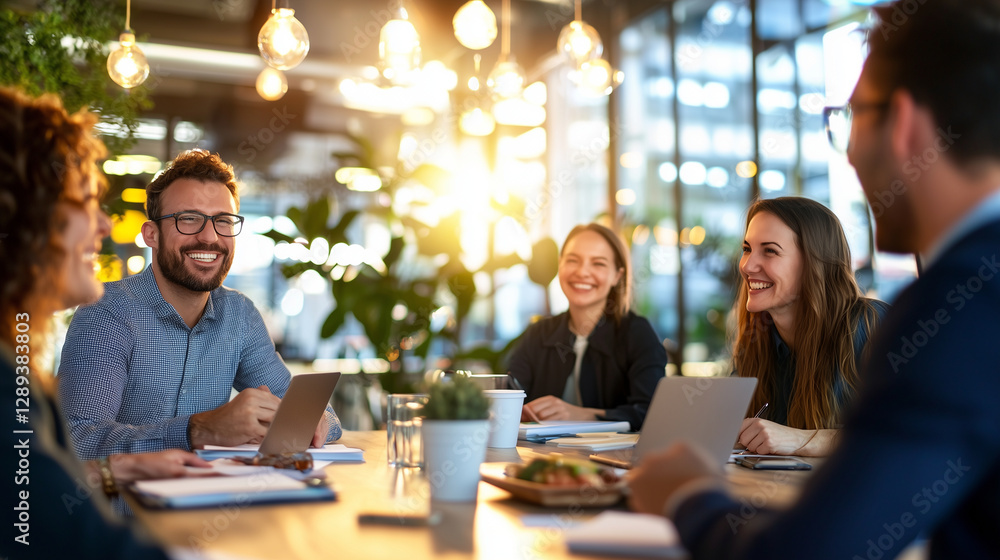 Fototapeta premium Professional Team Gathering at a Modern Bistro
