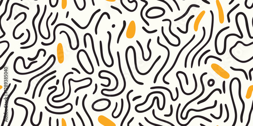 Colorful line drawing doodle seamless pattern. Playful and modern repeat background for kids design, fabric, textiles, packaging, wallpapers, invitations, and branding