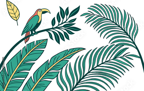 Tropical Leaves Vector Illustration – Exotic Greenery Clipart