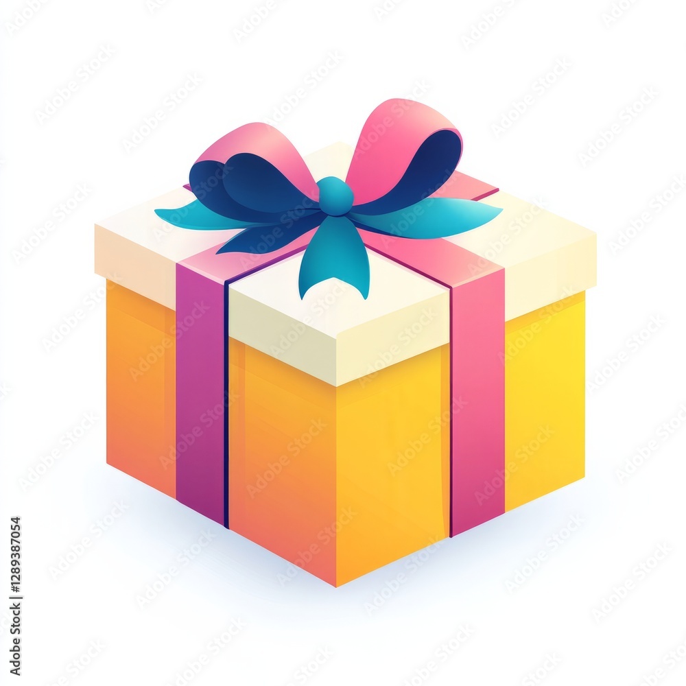 Obraz premium Artistic flat gift box icon, bright trendy colors with simple clean lines and bow, white background 
