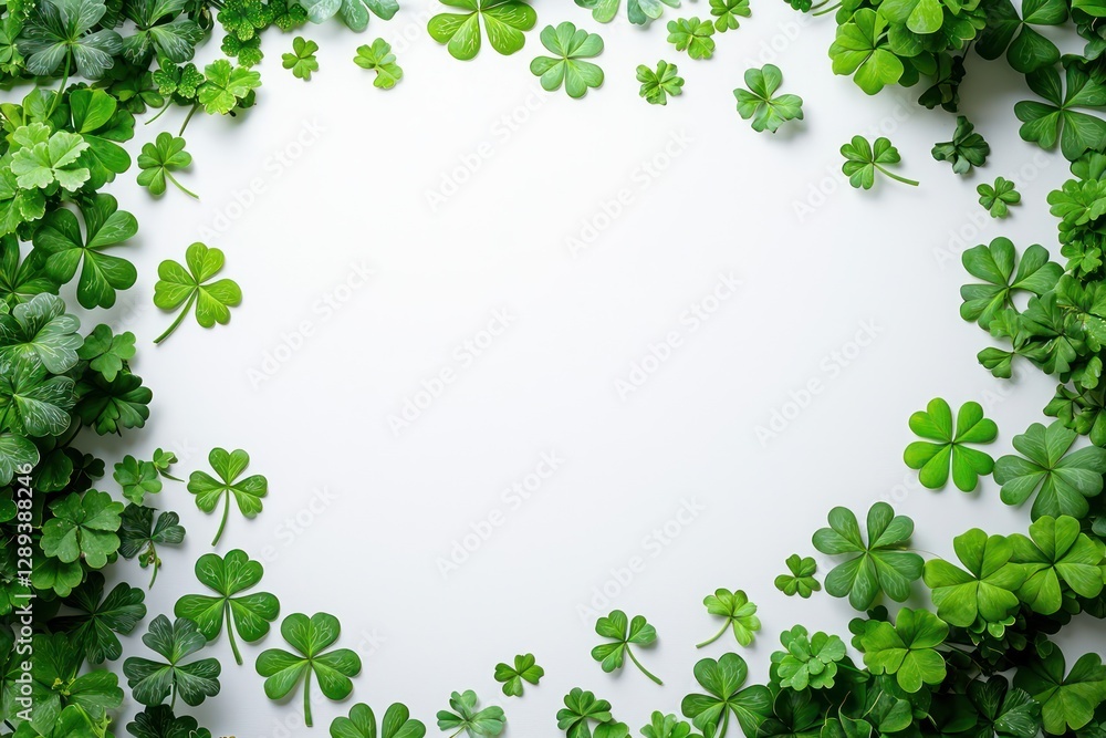 Festive frame border with St. Patrick's Day symbols on white background for card design. Festive frame border with St. Patrick's Day symbols on white background for card design.