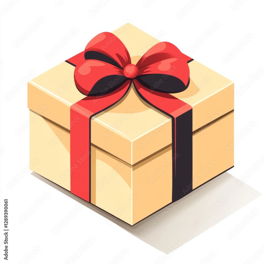 Fototapeta premium Flat design wrapped present icon, trendy box design featuring bow and shadows, isolated on white 