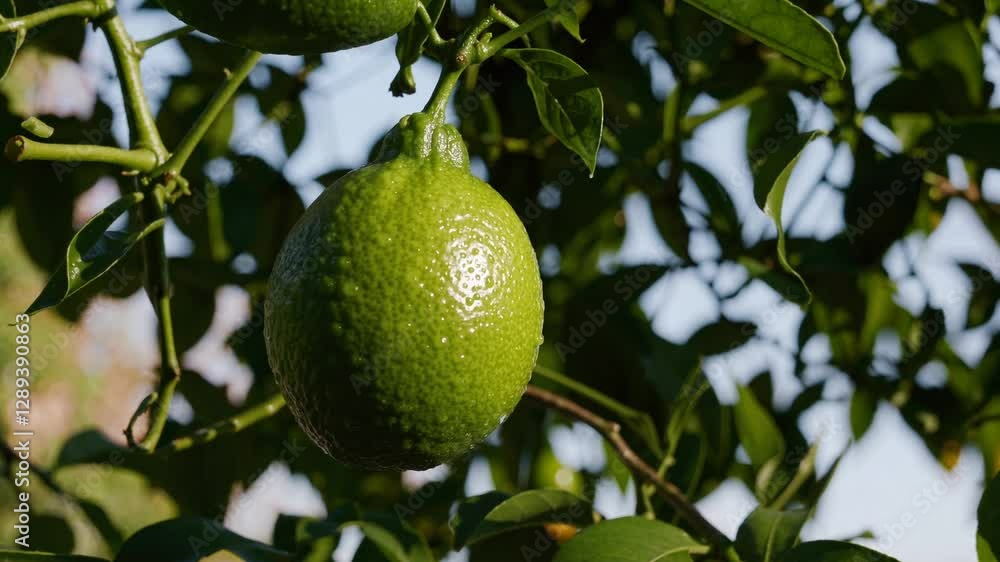 Green Lemon in the Garden – Fresh Unripe Citrus Fruit Hanging from Lush Green Leaves, Organic Farming, Vibrant Orchard Scene, Sustainable Agriculture, Natural Food Cultivation, Tropical Plantation Green Lemon in the Garden – Fresh Unripe Citrus Fruit Hanging from Lush Green Leaves, Organic Farming, Vibrant Orchard Scene, Sustainable Agriculture, Natural Food Cultivation, Tropical Plantation
