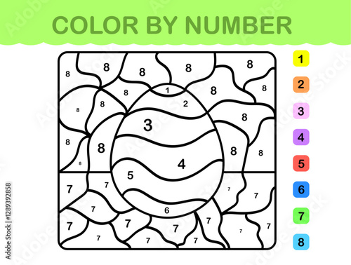 Color by number easter egg for kids and toddlers. Educational  game. Vector line illustration.