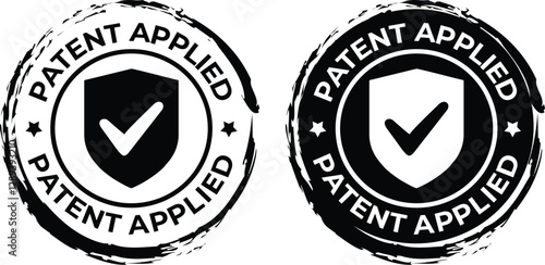 Patented Protected, Technology, Intellectual Property, Patent Applied logo, badge, icon, sticker, label, emblem, stamp, symbol, black, line circle, flat vector, isolated illustration.