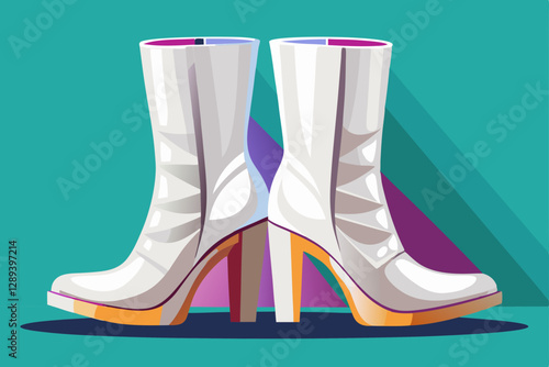 vector of  Women's long white boots