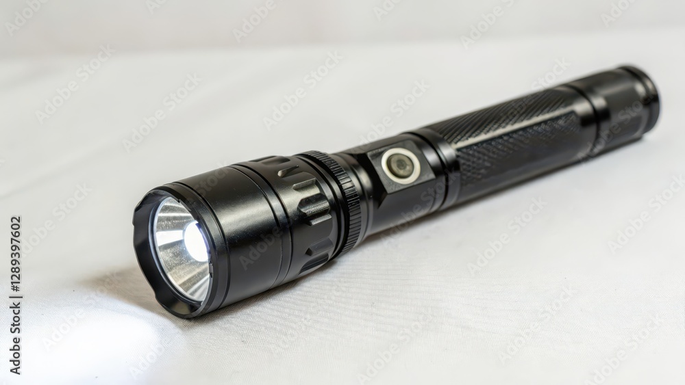 Black LED Flashlight on White Background Black LED Flashlight on White Background