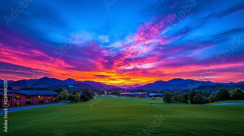 Wallpaper Mural Vibrant sunset over rolling hills and mountains, capturing the serene beauty of nature with colorful skies and lush green landscapes Torontodigital.ca