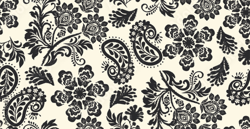 Ikat floral paisley embroidery seamless pattern on background. Ikat ethnic flower oriental pattern traditional. Aztec style abstract vector illustration. design for ikat floral fashion fabric,clothing