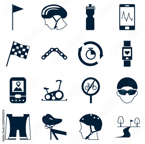 Set of black bicycle vector icons on white background