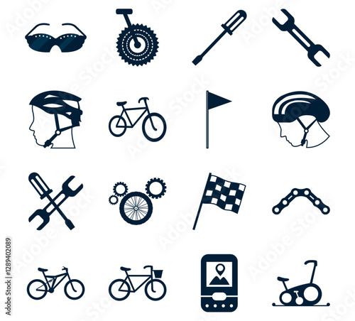 Set of black bicycle vector icons on white background