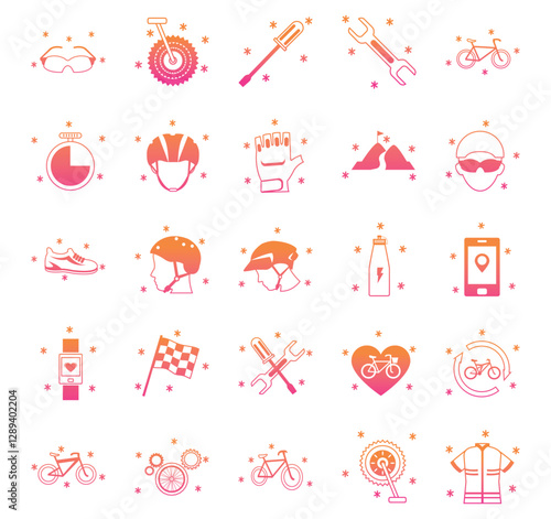 Set of red and orange bicycle vector icons on white background