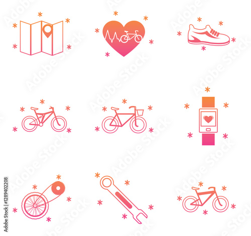 Set of red and orange bicycle vector icons on white background