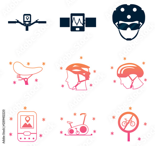 Set of red and orange bicycle vector icons on white background