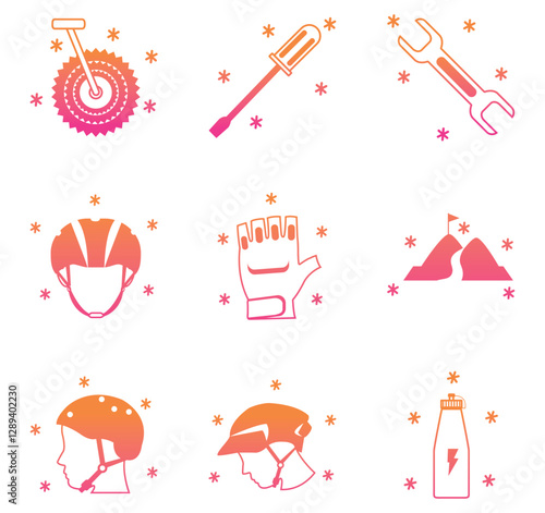 Set of red and orange bicycle vector icons on white background