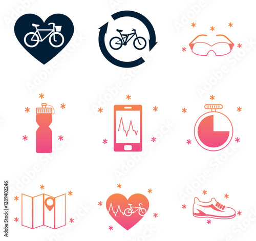Set of red and orange bicycle vector icons on white background