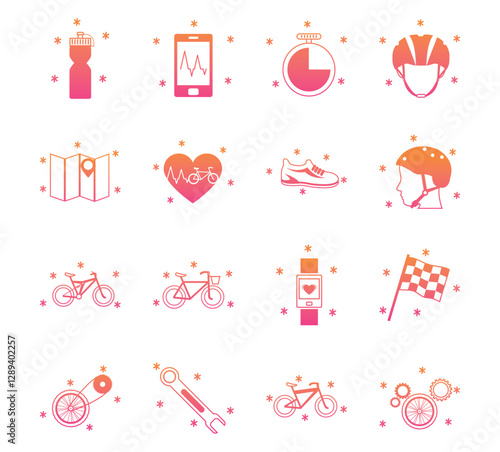 Set of red and orange bicycle vector icons on white background