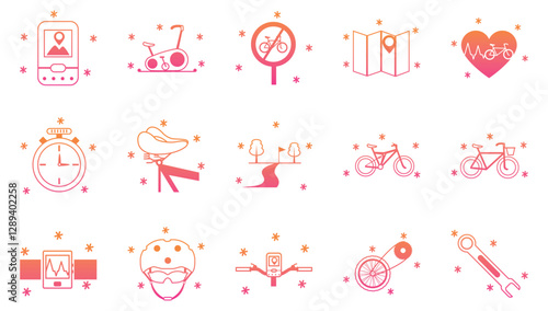 Set of red and orange bicycle vector icons on white background