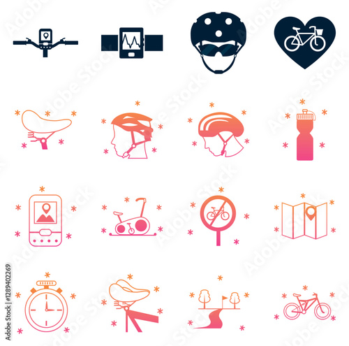 Set of red and orange bicycle vector icons on white background