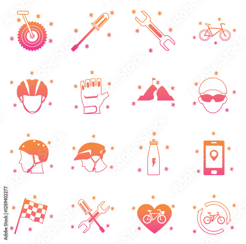 Set of red and orange bicycle vector icons on white background