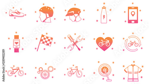 Set of red and orange bicycle vector icons on white background