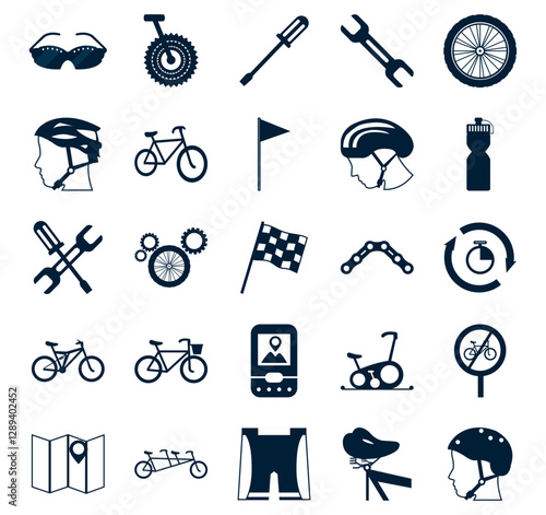 Set of black bicycle vector icons on white background