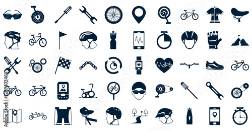 Set of black bicycle vector icons on white background