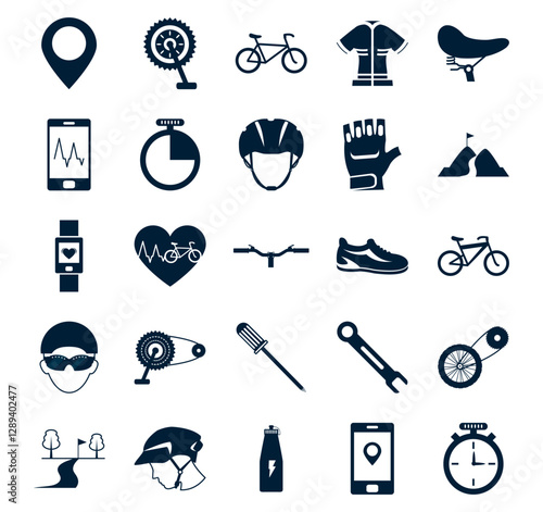 Set of black bicycle vector icons on white background
