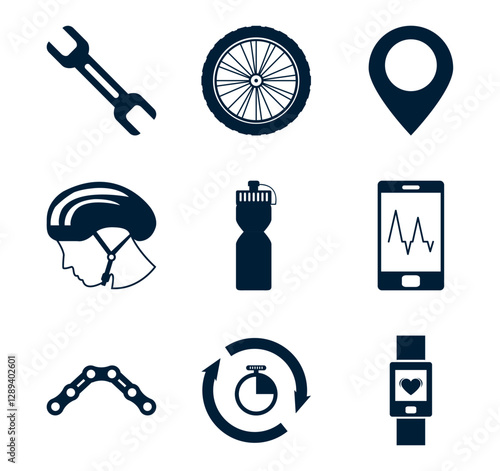 Set of black bicycle vector icons on white background