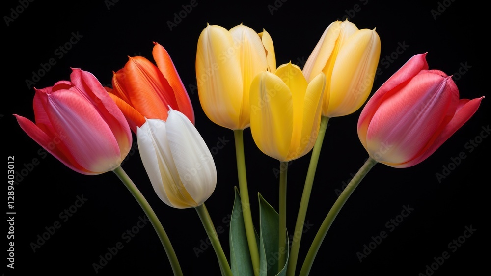 Fototapeta premium colored tulips on a black background 