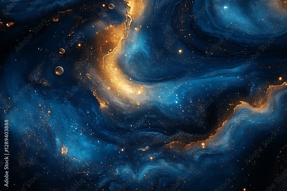 Fototapeta premium Abstract Cosmic Waves of Gold and Blue