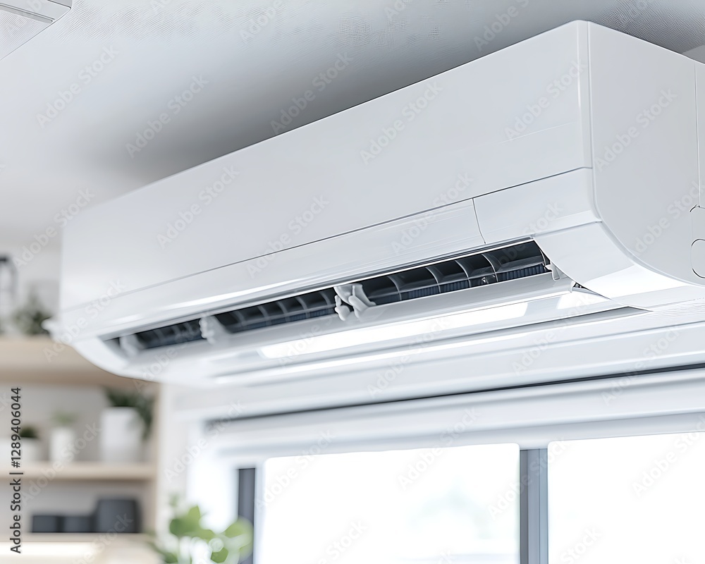 Air conditioner cools a home, with light, shelf view Air conditioner cools a home, with light, shelf view