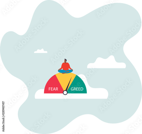 Market sentiment, fear and greed index, emotional on stock market or crypto currency trading indicator, investment risk psychology.business concept.flat character.