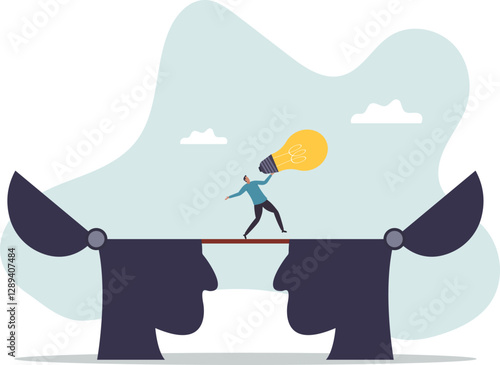 Knowledge transfer or idea sharing between employee or teamwork, skill training or work transition .business concept.flat character.