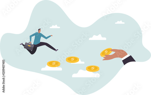 Follow the money, chasing for investment yield, profit or earning, change job for better salary or wages, greed or investing opportunity .business concept.flat character.