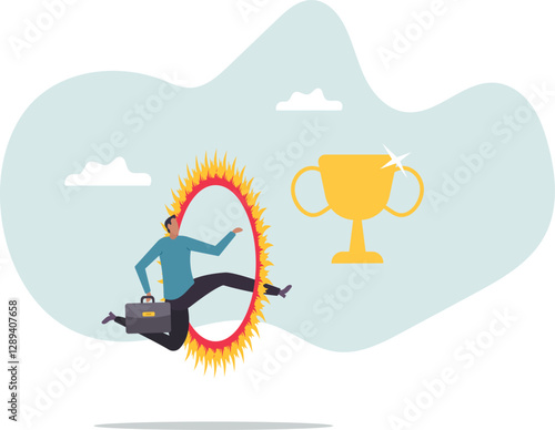 Business challenge, obstacle, risk or danger to overcome to become success, achievement or reward for work effort .business concept.flat character.