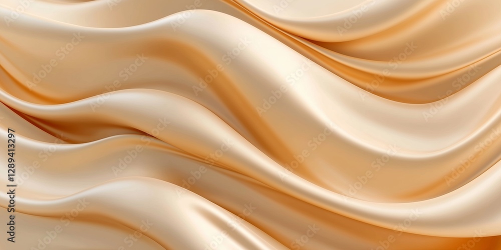 Fototapeta premium Satin texture creates a flowing backdrop with soft gradients and subtle folds in beige tones, enhancing elegance and luxury for various design applications