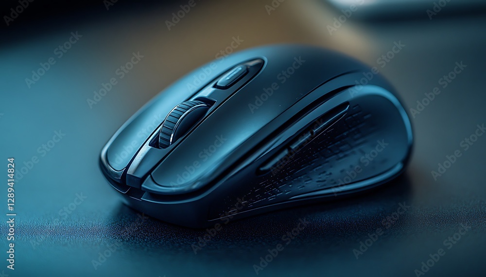 Modern wireless computer mouse on dark surface Modern wireless computer mouse on dark surface