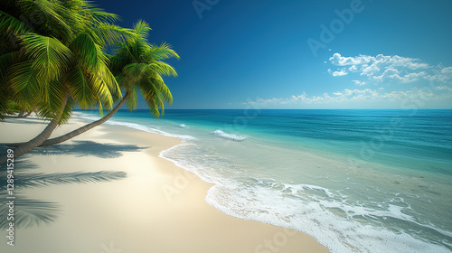 Summer background beautiful beach aqua sea blue sky coconut palm trees white sand.