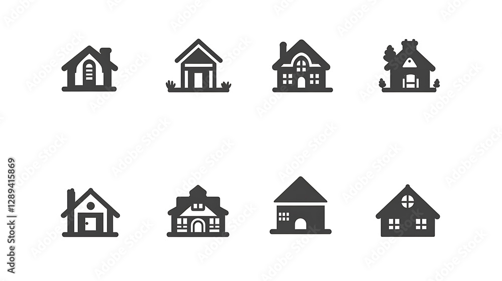 Houses flat glyph icons set. Home page button, residential building, country cottage, apartment vector illustrations. Simple black signs for real estate. Silhouette pictogram pixel perfect 64x64 House Houses flat glyph icons set. Home page button, residential building, country cottage, apartment vector illustrations. Simple black signs for real estate. Silhouette pictogram pixel perfect 64x64 House