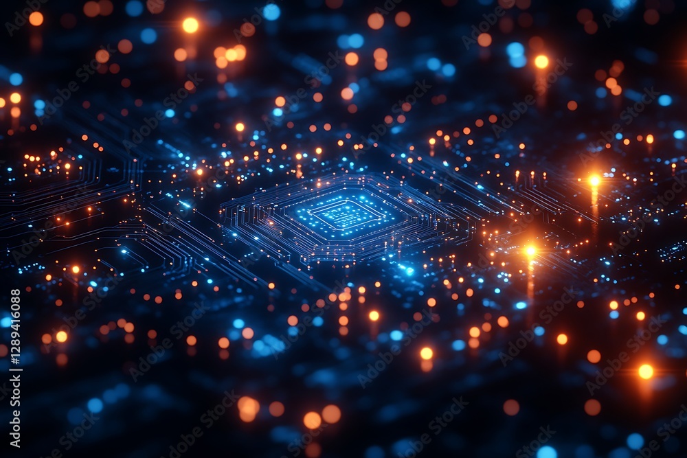 Obraz premium Futuristic Circuit Board with Glowing Components