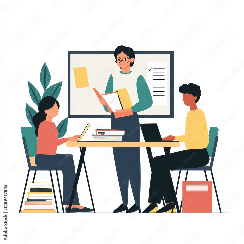 Engaged teacher and diverse student in educational illustration concept Engaged teacher and diverse student in educational illustration concept