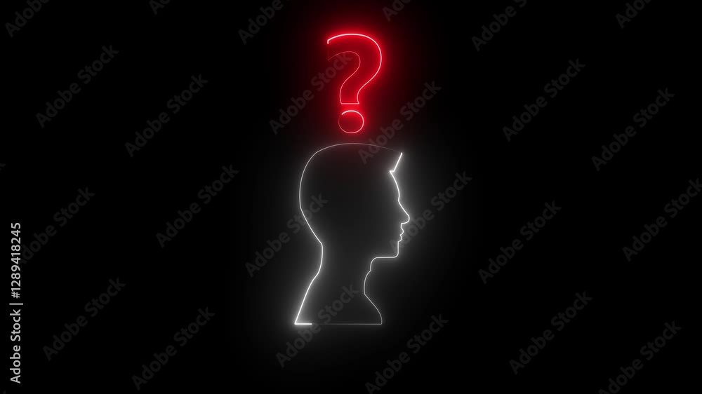 Neon line Human head with question mark icon animation with white and red color. Neon line Human head with question mark icon animation with white and red color.