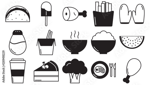 Set of black food vector icons on white background