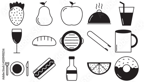 Set of black food vector icons on white background