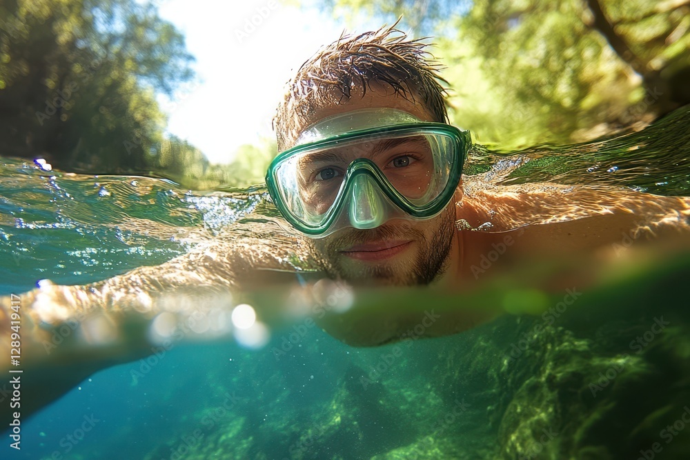 Fototapeta premium Snorkeling in a crystal clear river