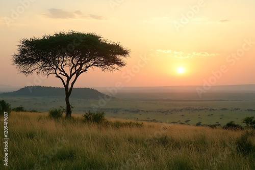 Wallpaper Mural A tree stands on a hill at sunset on the savanna Torontodigital.ca